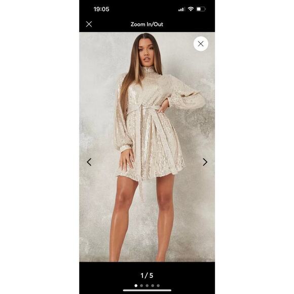 Missguided champagne sequin ballon sleeve mini-dress 6 Tall - Picture 7 of 7